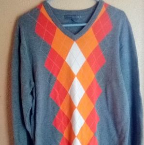 Old Navy Grey and Orange V Neck Sweater